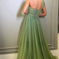 Light Green Prom Dresses One Shoulder A-line فساتين السهرة Elegant Sleeveless Sweep Train Tulle vestidos verano moda