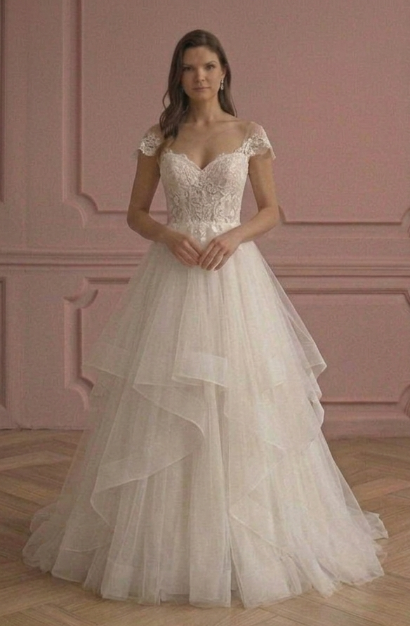Princess A-Line Wedding Dress Layered Tulle Romantic Bridal
