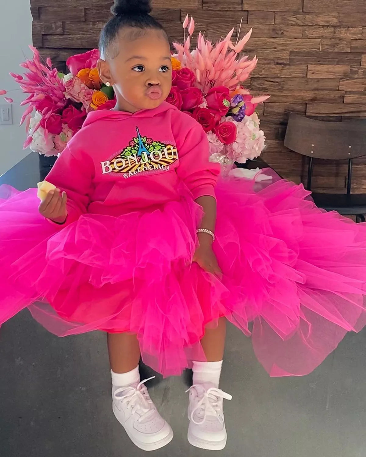 Faldas tutú lindas para niños, falda larga de tul con niveles acampanados y bajos, vestido elegante rosa de flores para niña, hecho a medida