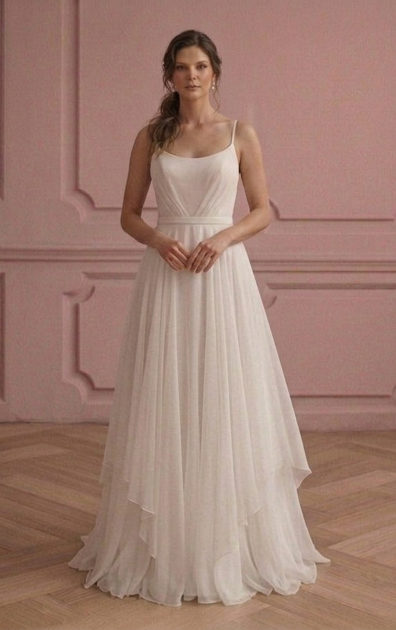 Beach A-Line Wedding Dress Chiffon Flowing Destination Gown