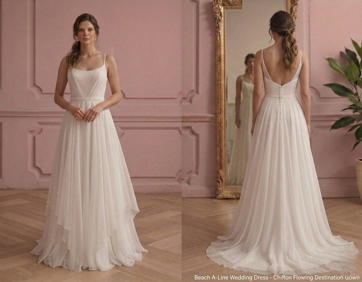 Beach A-Line Wedding Dress Chiffon Flowing Destination Gown