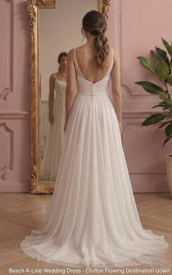 Beach A-Line Wedding Dress Chiffon Flowing Destination Gown