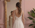 Beach A-Line Wedding Dress Chiffon Flowing Destination Gown