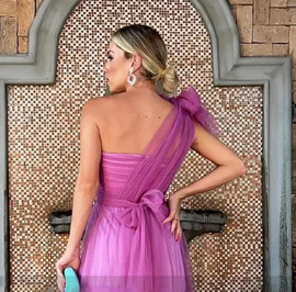 Sexy One Shoulder Prom dresses  فساتين السهرة A-line Prom Dresses Bow-Design Maxi Evening Dresses Multiple color options