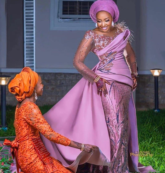 Hermosa lavanda Aso Ebi vestidos de graduación sirena de talla grande con cuentas vestidos de noche africanos mujeres nigerianas vestido de fiesta Formal largo