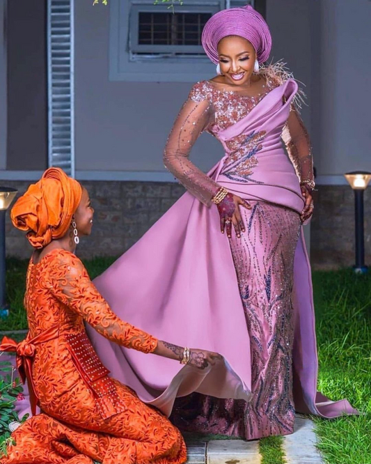 Hermosa lavanda Aso Ebi vestidos de graduación sirena de talla grande con cuentas vestidos de noche africanos mujeres nigerianas vestido de fiesta Formal largo