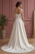 Sophisticated A-Line Wedding Dress Satin Square Neck Classic