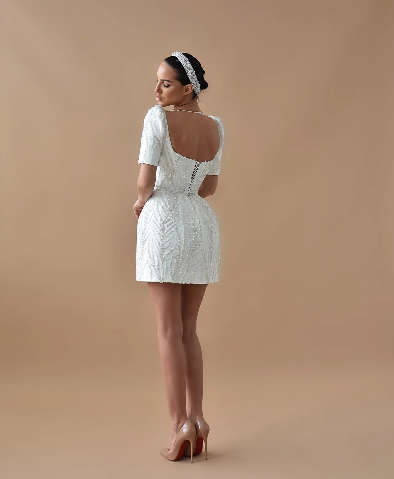 Glitzer kurzer Hochzeitsfeier Kleider Kurzärmele Pailletten Braut Kleid nach Hochzeit formelle Abendkleider für Frauen Gala