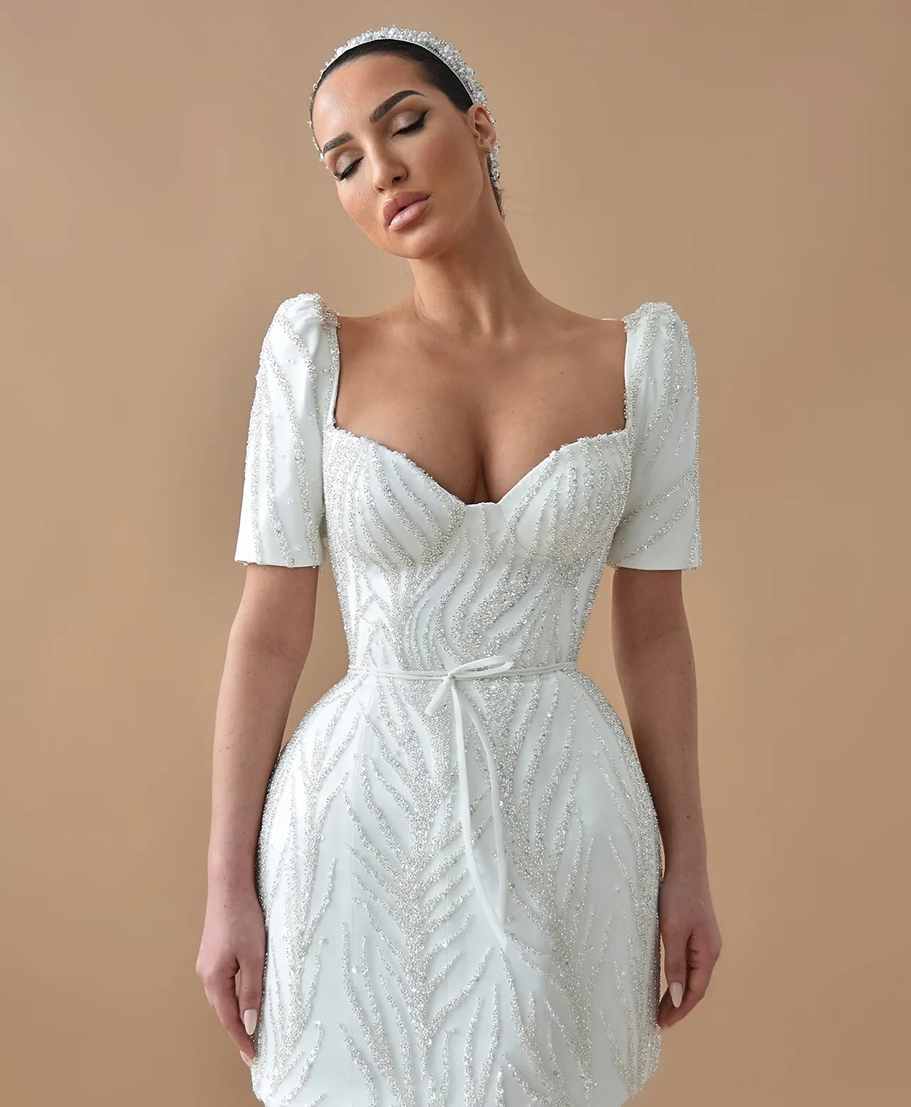 Glitzer kurzer Hochzeitsfeier Kleider Kurzärmele Pailletten Braut Kleid nach Hochzeit formelle Abendkleider für Frauen Gala