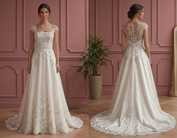 Traditional A-Line Wedding Dress Embroidered Bodice Bridal Gown