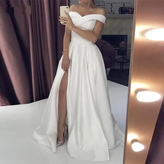 Vestidos De novia con hombros descubiertos, Vestido De novia con abertura derecha y Espalda descubierta, Vestido De novia hecho a medida de talla grande