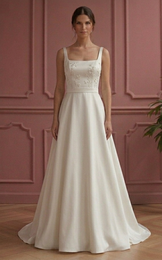 Modern Minimalist A-Line Wedding Dress Plain Matte Satin