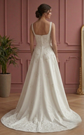 Modern Minimalist A-Line Wedding Dress Plain Matte Satin
