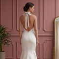 Short Halter Neck Wedding Dress Backless Satin Mermaid Style