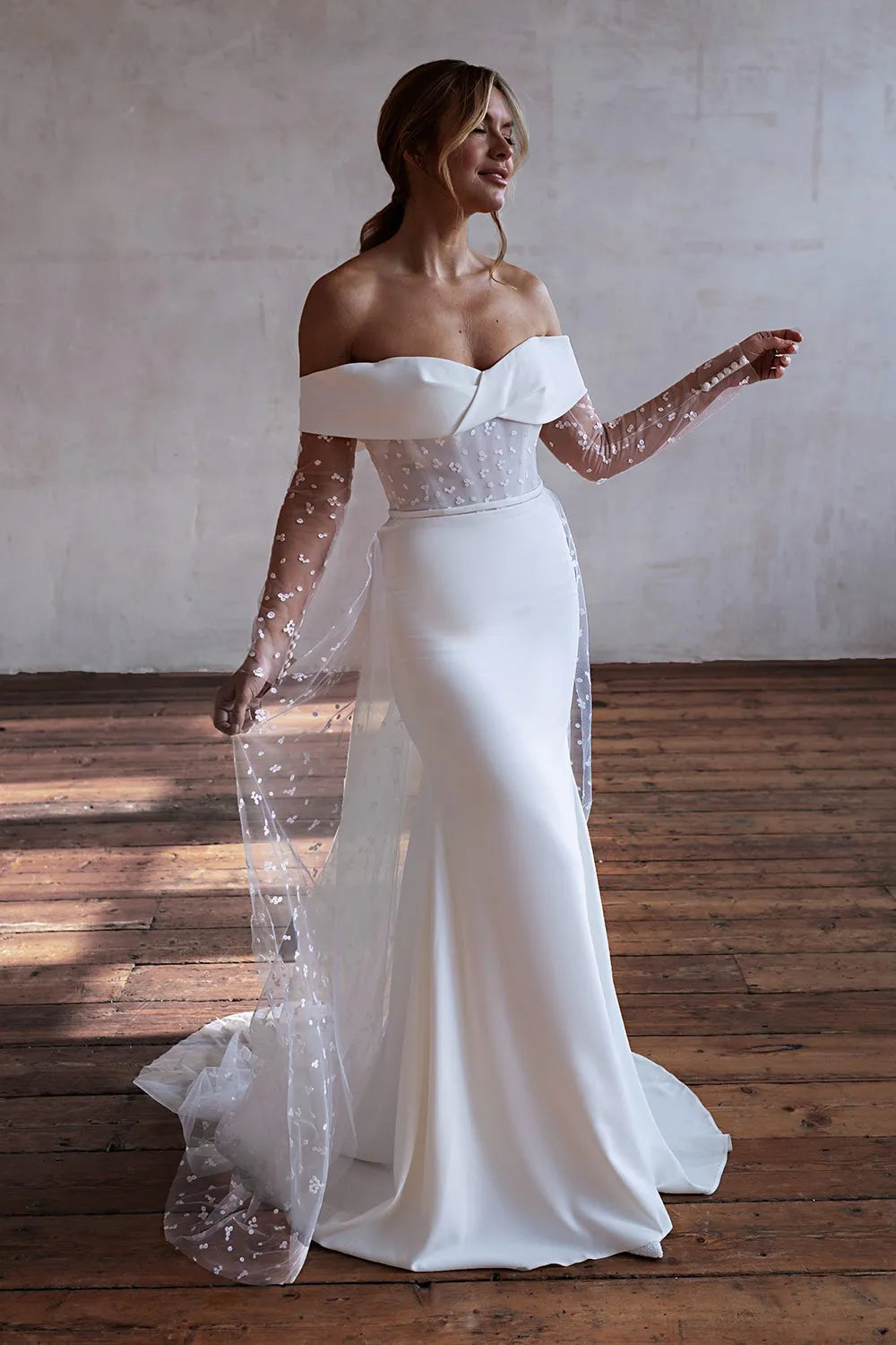 Generous Mermaid Wedding Dresses Off Shoulder Stain Lace Bride Party Dress Button Sweep Train Women's Bridal Evening Gowns Ivory 26W