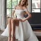 LoveDress Sexy Off the Shoulder Tea Length Wedding Dress A Line Silk Organza Split Simple Bridal Gown Women Lace Up Back Vestido