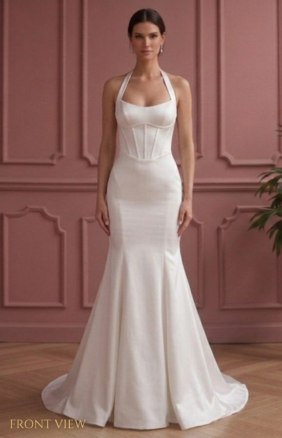 Short Halter Neck Wedding Dress Backless Satin Mermaid Style