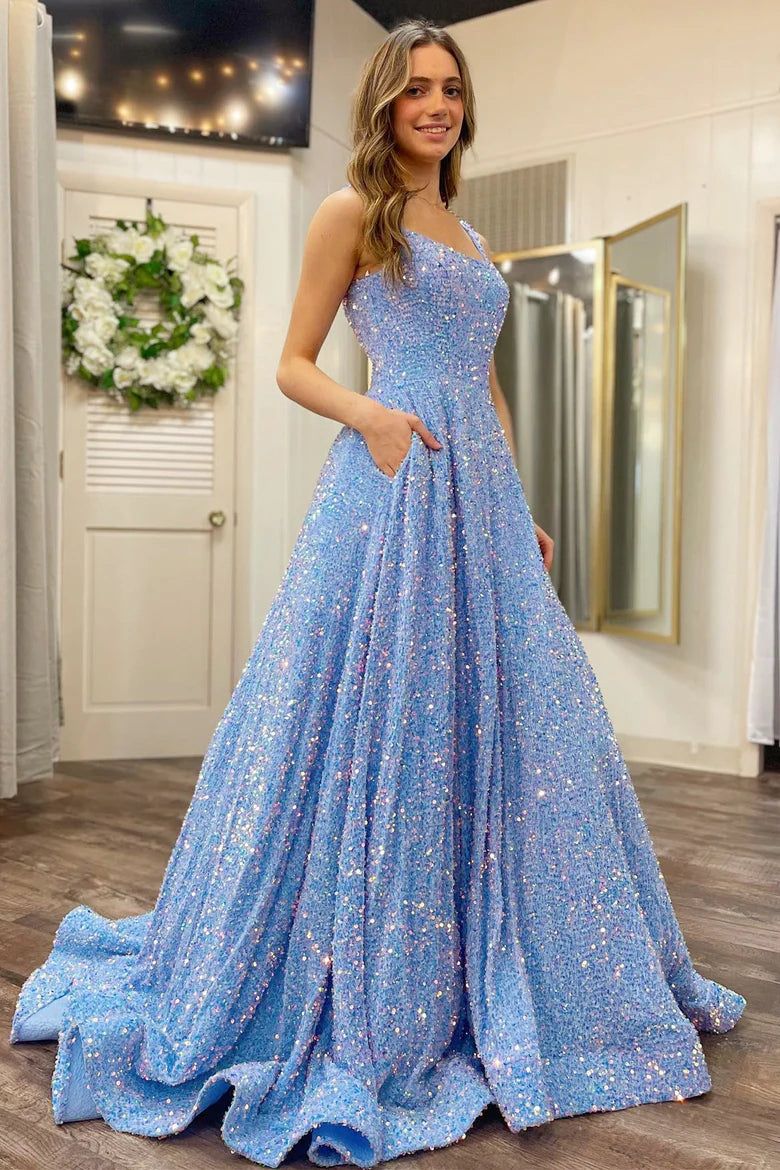 Vestidos de Noche color Burdeos con lentejuelas brillantes y brillantes, cuello redondo, correa larga con bolsillos, vestidos formales para fiesta y graduación, elegantes para mujer