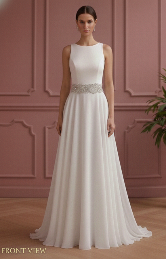 Sleeveless Wedding Dress Beaded Waistband Short Chiffon Skirt