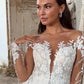 RODDRSYA Boho Long Sleeves Wedding Dress Chiffon Appliques Scoop Neck Button Back A-Line Bridal Gowns Vestido De Novia