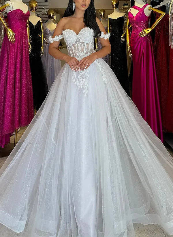 A-Line Wedding Dresses Sweetheart Appliques Tulle Brides Party Gowns for Women Long Bridals Evening Dresses Bespoke