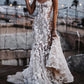 Vestidos de novia de sirena de encaje floral con hombros descubiertos Vestidos de novia de trompeta con lados transparentes Vestidos de novia ajustados con espalda abierta Boho