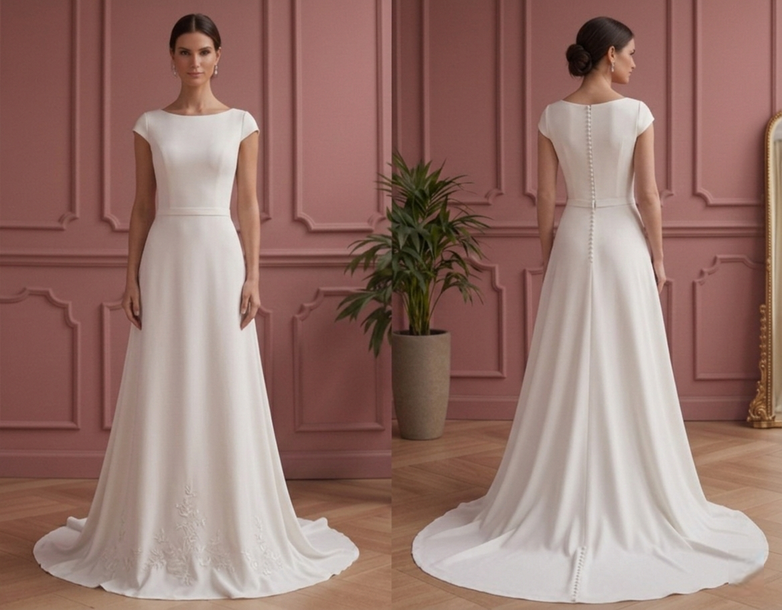 Simple A-Line Wedding Dress Cap Sleeve Modest Bridal Wear