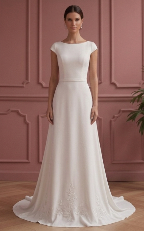 Simple A-Line Wedding Dress Cap Sleeve Modest Bridal Wear