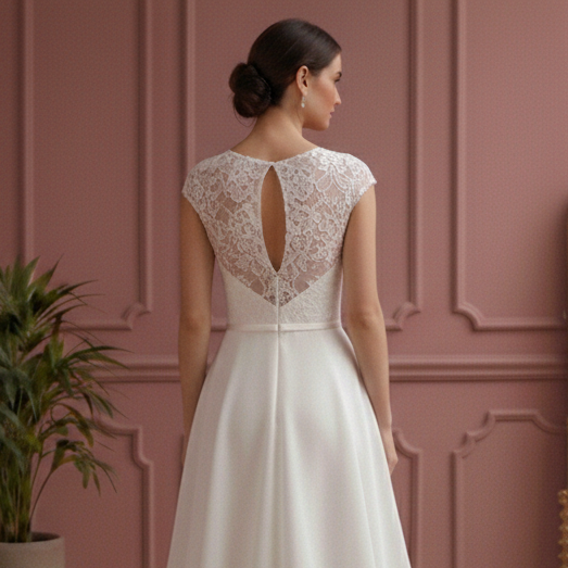 Retro Wedding Dress 1950s Style Lace Short Illusion Neckline