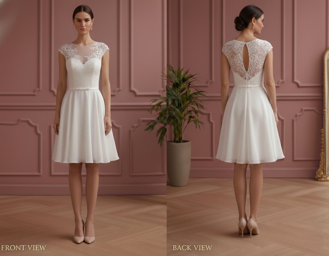 Retro Wedding Dress 1950s Style Lace Short Illusion Neckline