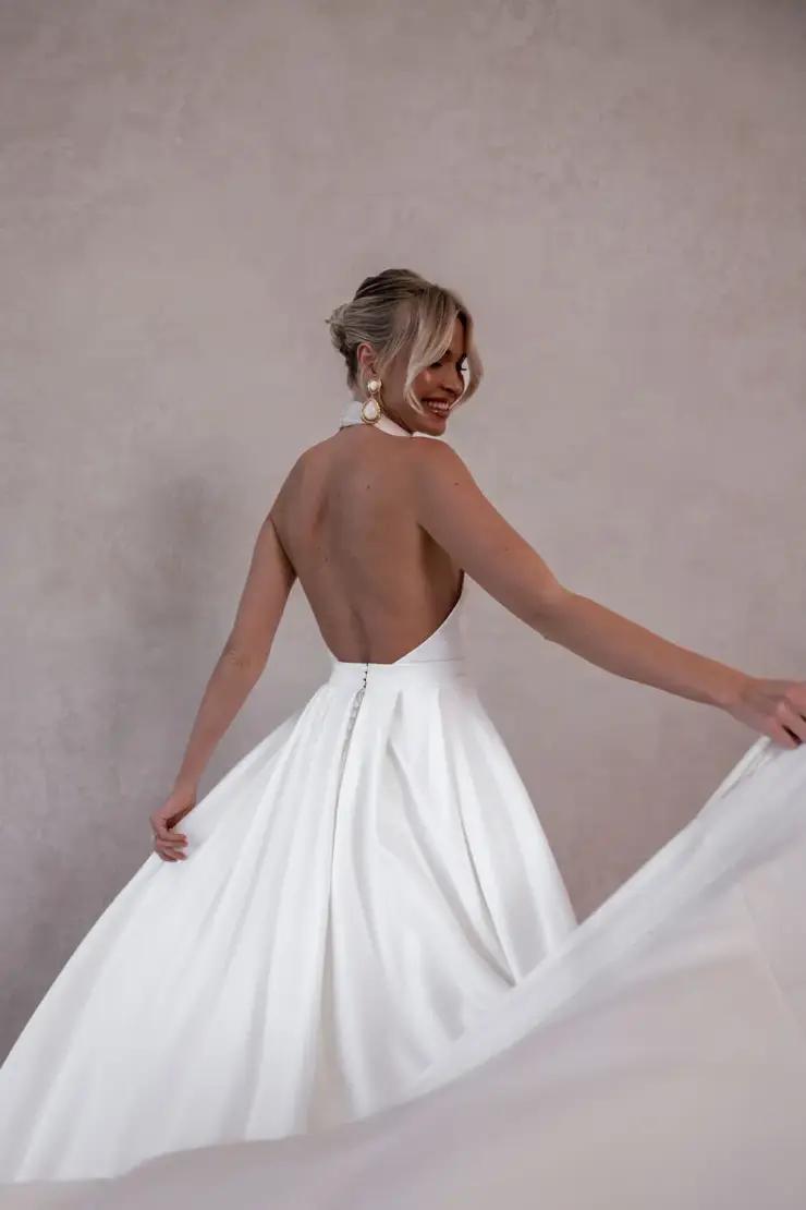 Sol einfacher abnehmbarer Sweep -Zug Halfter ärmellose Hochzeitskleid Boho Backless Meerjungfrau Brautkleider sexy maßgeschneidert gemacht