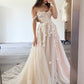 A-Line Elegant Wedding Dresses Sleeveless Appliques Tulle Champagne Bridals Party Gowns for Women Long vestidos de novia