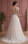 Ethereal A-Line Wedding Dress Illusion Bodice Tulle Skirt