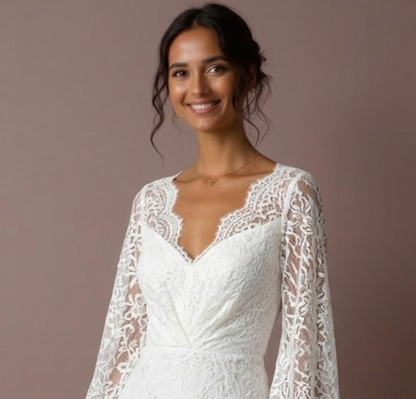 Short Lace Wedding Dress with Long Sleeves Elegant V Neck Bridal Gown embroidery mesh New Satin Short Wedding Dress silk