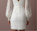 Short Lace Wedding Dress with Long Sleeves Elegant V Neck Bridal Gown embroidery mesh New Satin Short Wedding Dress silk
