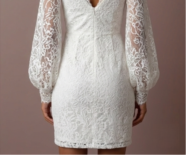Short Lace Wedding Dress with Long Sleeves Elegant V Neck Bridal Gown embroidery mesh New Satin Short Wedding Dress silk