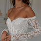 Glitter Full Lace A-Line Mini Wedding Dresses Long Sleeves Sweetheart Off The Shoulder Short Bridal Gowns vestidos de novia