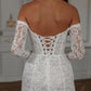 Glitter Full Lace A-Line Mini Wedding Dresses Long Sleeves Sweetheart Off The Shoulder Short Bridal Gowns vestidos de novia