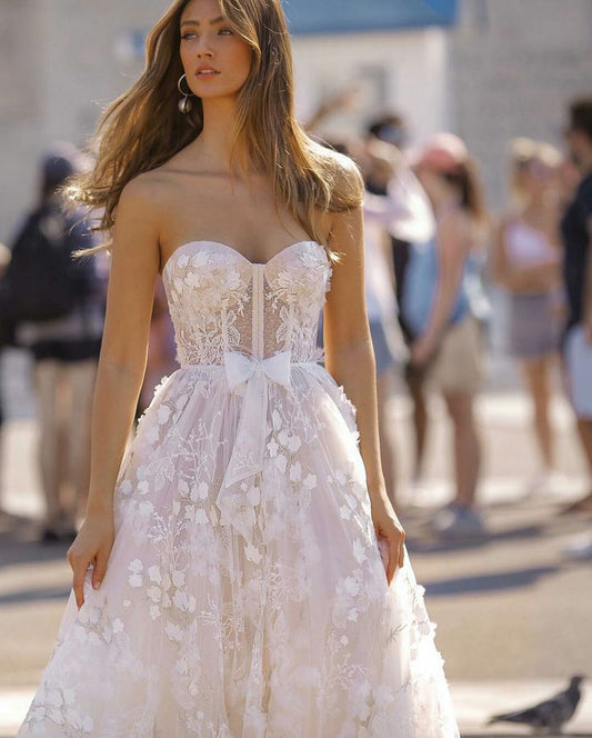 Kwiatowe koronkowe sukienki ślubne księżniczki Szyki Koklitory A-Line Bride Sukienki Otwarte Długie suknie ślubne