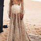 Sexy Full Lace Beach Wedding Dresses Plunging V-Neck Long Sleeves Backless Bridal Gowns See-through A-Line Bride Dresses