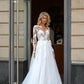 Elegant A-Line Wedding Dresses Long Sleeves Appliques Tulle Brides Dress for Women Button Generous Bridals Dresses Bespoke