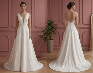 Contemporary A-Line Wedding Dress Deep V-Neck Sleek Gown