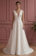 Contemporary A-Line Wedding Dress Deep V-Neck Sleek Gown