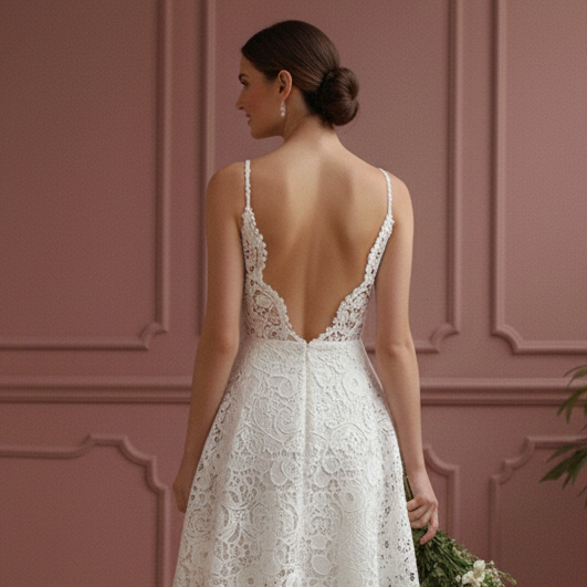 Short Beach Wedding Dress Lace Crochet Boho Style Outdoor