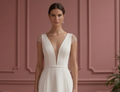 Contemporary A-Line Wedding Dress Deep V-Neck Sleek Gown
