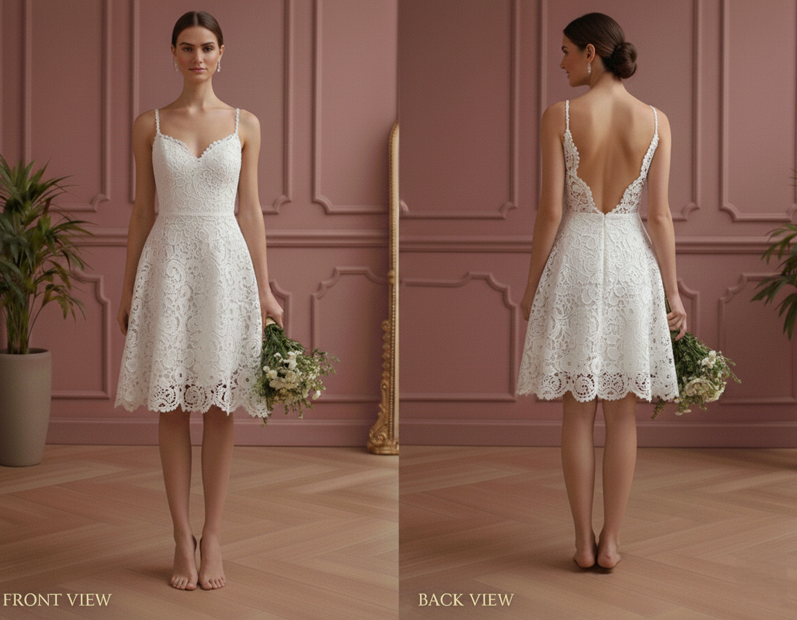 Short Beach Wedding Dress Lace Crochet Boho Style Outdoor