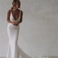 Gaun Perkahwinan Mermaid Spaghetti Tali Soft Satin Boho Gaun Pengantin V-Neck Back Wedding Party Gown