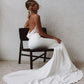 Mermaid Wedding Dresses Spaghetti Straps Soft Satin Boho Bridal Gowns V-Neck Button Back Wedding Party Gown