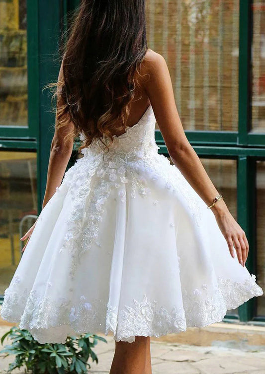 Robe De mariée courte de plage blanche bouffante, ligne A, avec des Appliques florales, longueur aux genoux, robes De bal, dos nu, Robe De Mariee