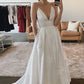 Tali Spaghetti Borong Sexy V Neck White Satin Wedding Dresses With Pockets Elegant Bridal Gowns Robe de Mariee